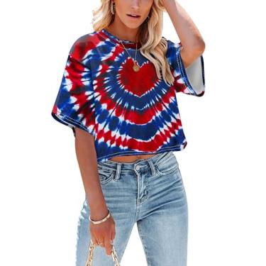 Imagem de Camiseta cropped feminina com bandeira americana EUA camiseta patriótica 4 de julho Memorial Day camiseta feminina cropped tops, Amor, M