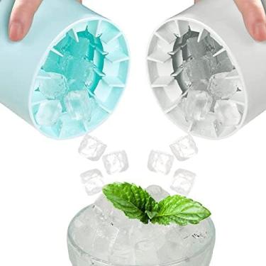Imagem de BECROWM 2 moldes de silicone para cubos de gelo, bandeja cilíndrica para cubos de gelo, moldes de gelo 3D, tipo de prensa para copo de gelo de fácil liberação, comporta até 60 cubos de gelo, bandejas de gelo portáteis para freezer, café, uísque, suco, água