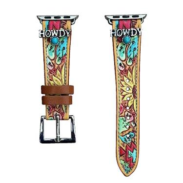 Imagem de Wonderent Western Watchband para Apple Watch tamanho 38 mm, 40 mm, 41 mm, 42 mm, 44 mm, 45 mm e séries 8, 7, 6, 5, 4 e SE (42/44/45 MM, HOWDY)