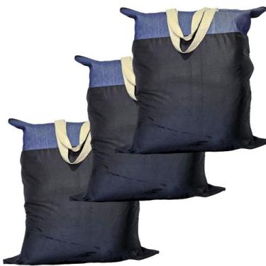 Imagem de Kit 3 Sacolão Jeans Grosso Em Retalhos Reforçado 93x85 GG - Wave Shop