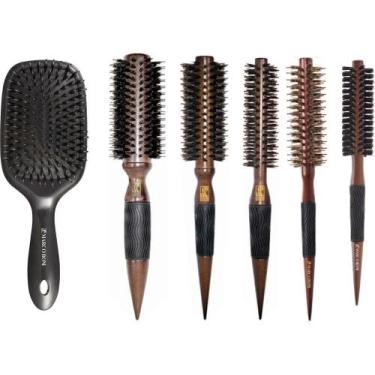 Imagem de Combo 5un escovas profissionais madeira + raquete marco boni