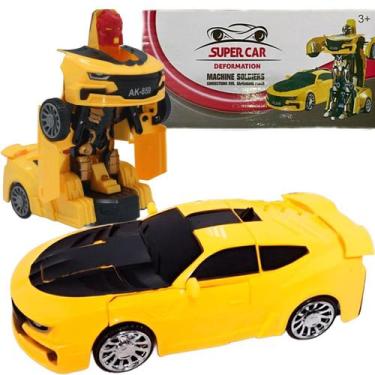 Imagem de Carro Robô Brinquedo Elétrico Amarelo Transformers Som LEDs - Genérico