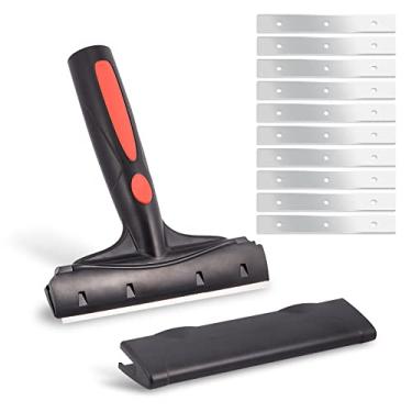 Imagem de EHDIS Raspador de lâmina de barbear, ferramenta de remoção de adesivo de 15 cm com 10 lâminas de borda dupla para limpeza de tinta, calafetagem, adesivo, etiqueta, decalque, adesivo de janela, vidro, azulejo, piso, fogão