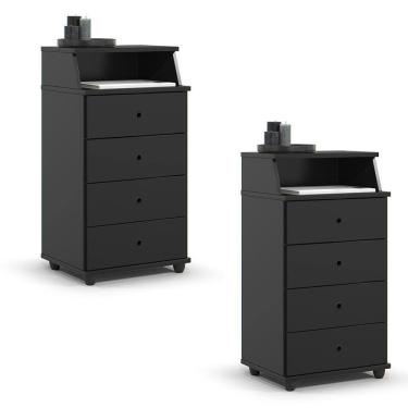 Imagem de Conjunto de 2 Mesa de Cabeceira Luxo II New com 4 Gavetas