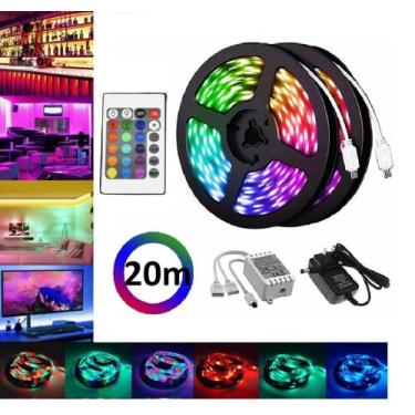 Imagem de 20m Rgb Decorativo Linght Mudar Cor Com Controle Remoto + fonte 3 amp