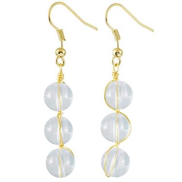 Imagem de Nupuyai Brincos de pedra para mulheres, brincos de gancho com contas triplas envoltos em arame, para mulheres