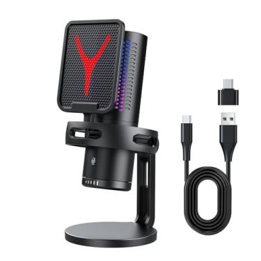 Imagem de Microfone para Jogos, Microfone Condensador USB Dinâmico para PC Com Cancelamento de Ruído Com Entrada para Fone de Ouvido de 3,5 Mm, Plug and Play para Streaming, Podcast, Estúdio