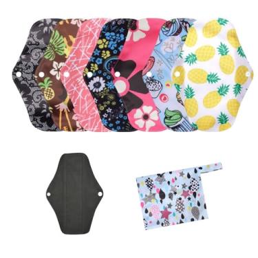 Imagem de KUMUROETA Conjunto de guardanapo sanitário de carvão vegetal de bambu, impermeável, reutilizável, lavável, conjunto de 8 peças, pacote com 7 + 1 bolsa de armazenamento