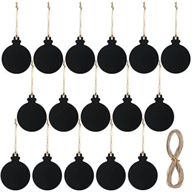 Imagem de 16 peças de quadro negro para pendurar, placas reversíveis, em forma de bola de Natal, placas de quadro-negro em branco, mini placa de pendurar decorativa pequena placa preta para pendurar lousa de