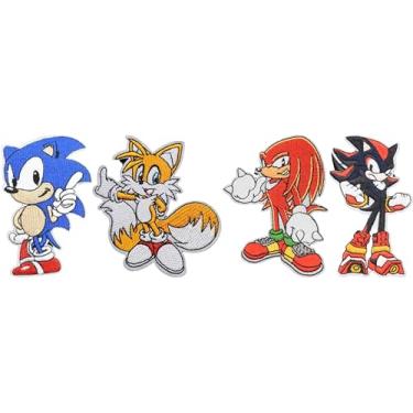 Imagem de Sonics and Friends Tails Knuckles Shadow Characters 10 cm de altura, conjunto de 4 adesivos bordados