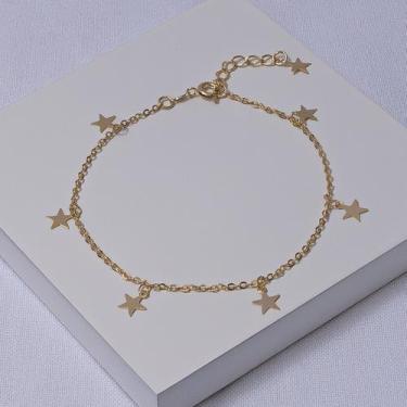 Imagem de Tornozeleira Folheada a Ouro Feminina com Estrelas Pendentes - Ralifla