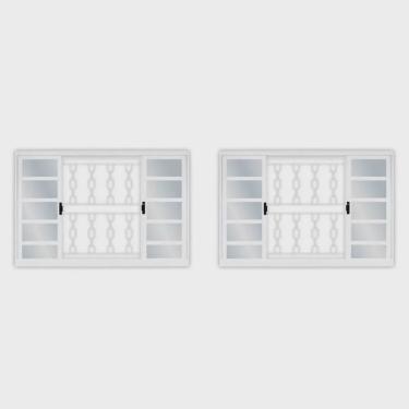 Imagem de Kit com 2 Janelas de Aço de Correr 100x150cm 4 Folhas com Grade Minas Sul Mgm Branco