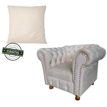 Imagem de Uma Poltrona Luiz Xv Capitonê Retrô + Uma Almofada - Suede Nude / Recepção, Barbearia
