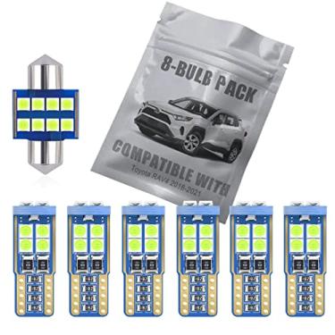 Imagem de EBAIFUN Kit de luz interior LED azul gelo de 8 peças compatível com Toyota RAV4 2016 2017 2018 2019 2020 2021 mapa cúpula porta-malas espelho vaidade lâmpada substituição super brilhante pacote 6000K