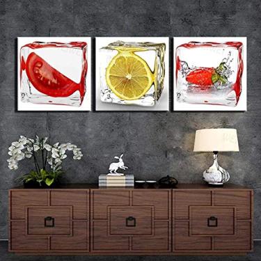 Imagem de Impressão em tela imagem de fruta. Tomate limão morango. Pôster de arte de parede em tela. Para sala de estar, quarto, decoração de escritório-60 x 60 cm x 3 sem moldura