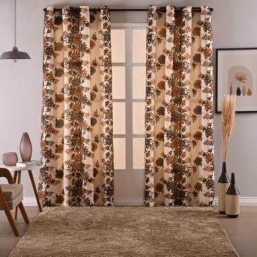 Imagem de Cortina Rústica Estampada, 280 x 180 cm, Decorativa com Ilhós Tabaco (Floral Marrom Classico)