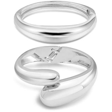 Imagem de 2 peças de pulseiras douradas banhadas em gota d'água para presente feminino, dobradiça torcida, irregular, minimalista, larga, grossa, dourada, aberta, oval, conjunto de joias, Large, Aço inoxidável