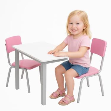 Imagem de Ecom Home - Conjunto Mesa Infantil e 2 Cadeiras Rosa Recreação Sala de Aula Escola Creche Atividades Estudos Brinquedoteca