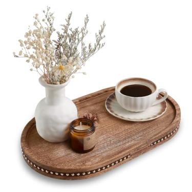 Imagem de Bandeja decorativa redonda decorativa de 30 cm para decoração de casa, mesa de café, fazenda, cozinha, sala de estar, banheiro, bandeja de centro de mesa, decoração oval rústica