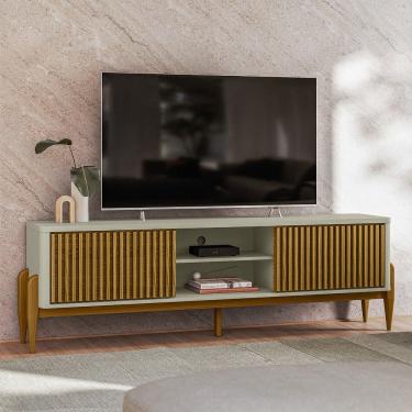 Imagem de Rack Sereno para Tv até 55 polegadas com Ripado 2 Portas de Correr 180cm Pés em Madeira Maciça - Olivar Móveis