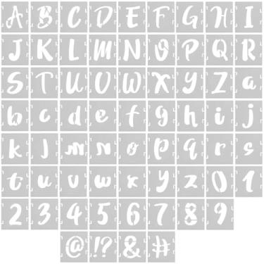 Imagem de Mabor 66 peças de estênceis de letras de 2,5 cm para pintura, kit de modelos de desenho interligados de alfabeto de plástico reutilizável para pintura em madeira, parede, quadro-negro, tecido, varanda