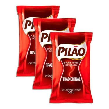 Imagem de Café Torrado E Moído Tradicional Almofada Pilão 500g Kit 3, Café