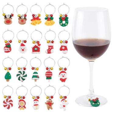 Imagem de AHANDMAKER 20 peças, 20 estilos, pingentes de taça de vinho de Natal, anéis para degustação de lembrancinhas de festa, marcadores de vidro, pingentes de uva para artigos de festa de Natal