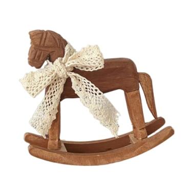 Imagem de Generic Decoração de Estante de Cavalo de Balanço de Madeira, Estátua de Cavalo de Brinquedo de Madeira Artesanal, Animal