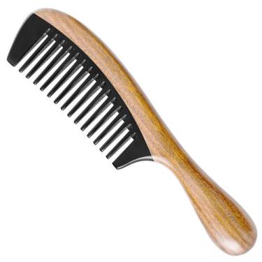 Imagem de Pente de cabelo Onedor Buffalo Horn feito à mão em sândalo verde