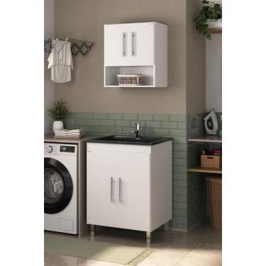 Imagem de Gabinete lavanderia MDF com Tanque Mármore Sintético 40 litros com apo