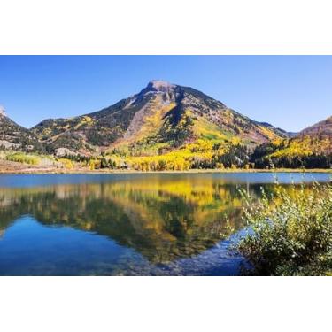 Imagem de Quadro Decorativo com Estampa Beautiful Lake Autumnseason 40 x 40 Papel 1 unidade