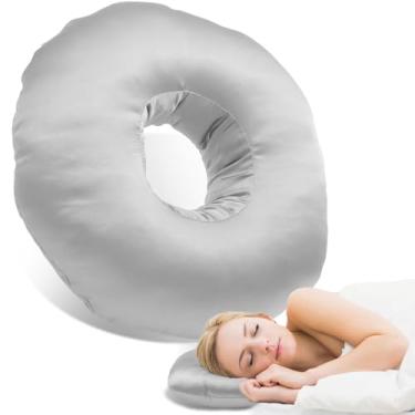 Imagem de Travesseiro de piercing de orelha para pessoas que dormem de lado, travesseiro de donut para alívio da dor, travesseiro de piercing, enchimento ajustável, travesseiros com orifício para pessoas que