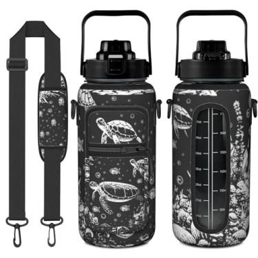 Imagem de Garrafa de água de 1,8 litro de tartaruga marinha com manga 1,8 g - Sem BPA - Marcador de tempo motivacional à prova de vazamento - Amante de tartarugas marinhas para presentes mulheres e homens