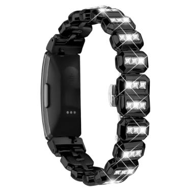 Imagem de Feigand Pulseiras brilhantes compatíveis com Fitbit Inspire 2/Inspire 3/Inspire/Inspire HR, pulseira de metal brilhante luxuosa de substituição com strass (preto)