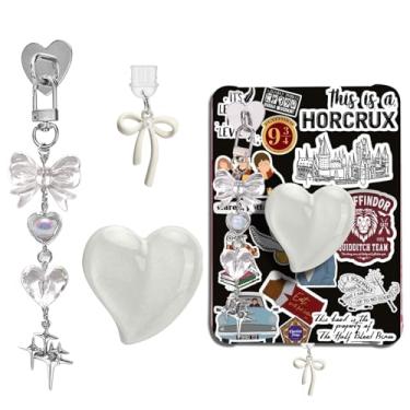 Imagem de AIERSA Lindo conjunto de pingentes para Kindle, incluindo plugue antipoeira tipo C/USB C, suporte de coração, chaveiros brilhantes com gancho para acessórios Kindle, compatível com Kindle Paperwhite