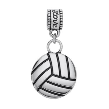 Imagem de Pingente de voleibol – Pingente banhado a prata – Compatível com pulseiras Pandora, Troll, Chamilia e Europeias – Joias esportivas e acessórios – Presente para jogadores e fãs de vôlei, pequeno, prata