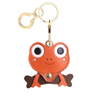 Imagem de Capa de couro compatível com AirTag, linda capa protetora com chaveiro, rastreador GPS antiarranhões para chaves, bolsa, animais de estimação, mochila (laranja sapo)