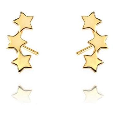 Imagem de Brinco Infantil 2 Furo Estrela Triplo F. Ouro - Dourado