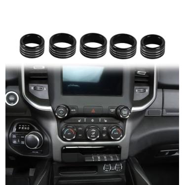 Imagem de Voodonala Capa de botão de interruptor de rádio CA para console central de alumínio Dodge RAM 2018-2025+ Dodge RAM, 5 peças pretas
