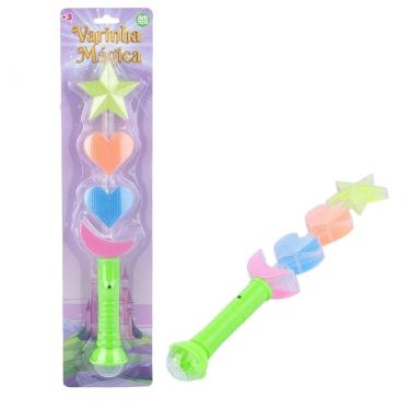 Imagem de Varinha Mágica de Plástico com LUZ 37cm Colorido - Tudo em Caixa