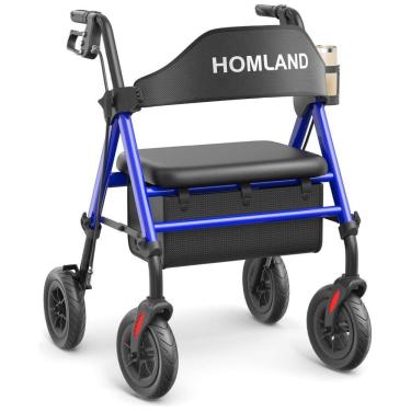 Imagem de Andador Dobrável para Idoso, com Assento, Rodas Grandes de 20 cm para Todos os Terrenos, Altura Ajustável e Suporta até 180 kg, HOMLAND