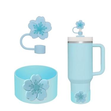 Imagem de Conjunto de acessórios de copo para Stanley, incluindo 1 tampa de palha de 10 mm, 1 bota de silicone para Stanley Quencher 30/1,134 g e Stanley IceFlow 20/850.5 g garrafas de água (azul)