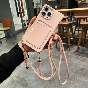 Imagem de Candy Color Crossbody Colar Alça Cordão Carteira Capa de telefone para iPhone 14 Plus 13 11 12 Pro Max Slot para Cartão Capa Mole, Rosa, Para iPhone 7Plus (8Plus)