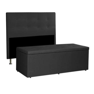 Imagem de Kit Cabeceira E Calçadeira Baú Solteiro 0,90m Berlim Suede Preto - Pallazio