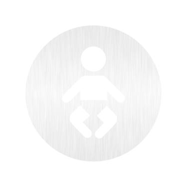 Imagem de Placa Sinalização Redonda Banheiro Fraldário Inox Escovado Inox Escovado