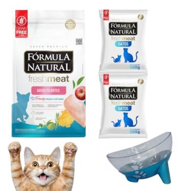 Imagem de Kit Com 2 Rações Fórmula Natural Fresh Meat 500g Cada Pacote + Comedouro Premium Cores Diversas
