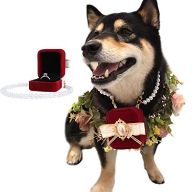 Imagem de La La Pet® Coleira de casamento destacável para animais de estimação com caixa de anel, suporte de anel de casamento, coleira de gato, caixa de armazenamento de anel de casal para casamento, noivado,