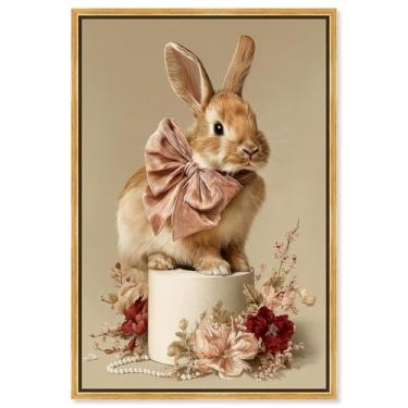 Imagem de Arte de parede de banheiro com impressão em tela de rolinho de coelho romântico por Art Remedy, moldura dourada, 25 x 38 cm