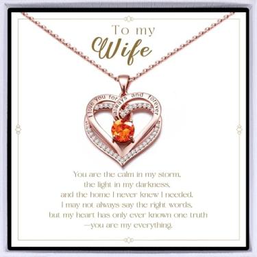 Imagem de Colar de coração banhado a ouro rosa "I Love You" para mulheres, colar de amor eterno, pingente de pedra do mês de nascimento para aniversário dela, aniversário, dia dos namorados, presente de Natal