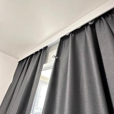 Imagem de Trilhos de cortina de metal e caixa de valance - Trilhos de cortina de montagem na parede/teto para janelas de sacada, casa e escritório - trilho único de 1,5 m (4,9 pés), solução elegante e econômica